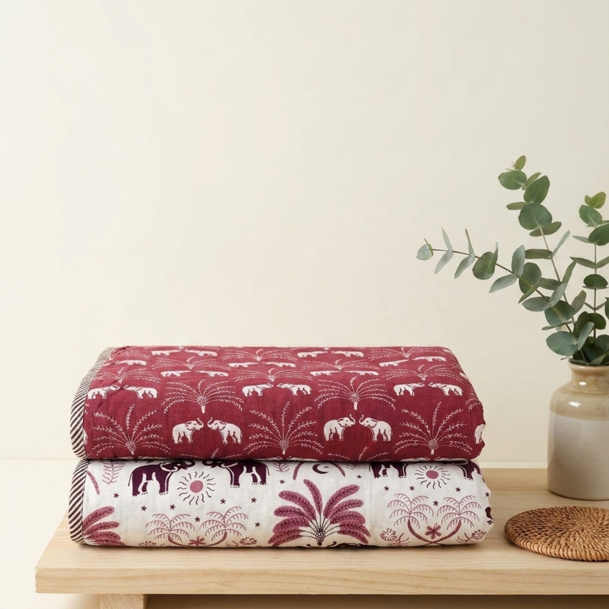 Maroon Motif | Single | Mixed Cotton