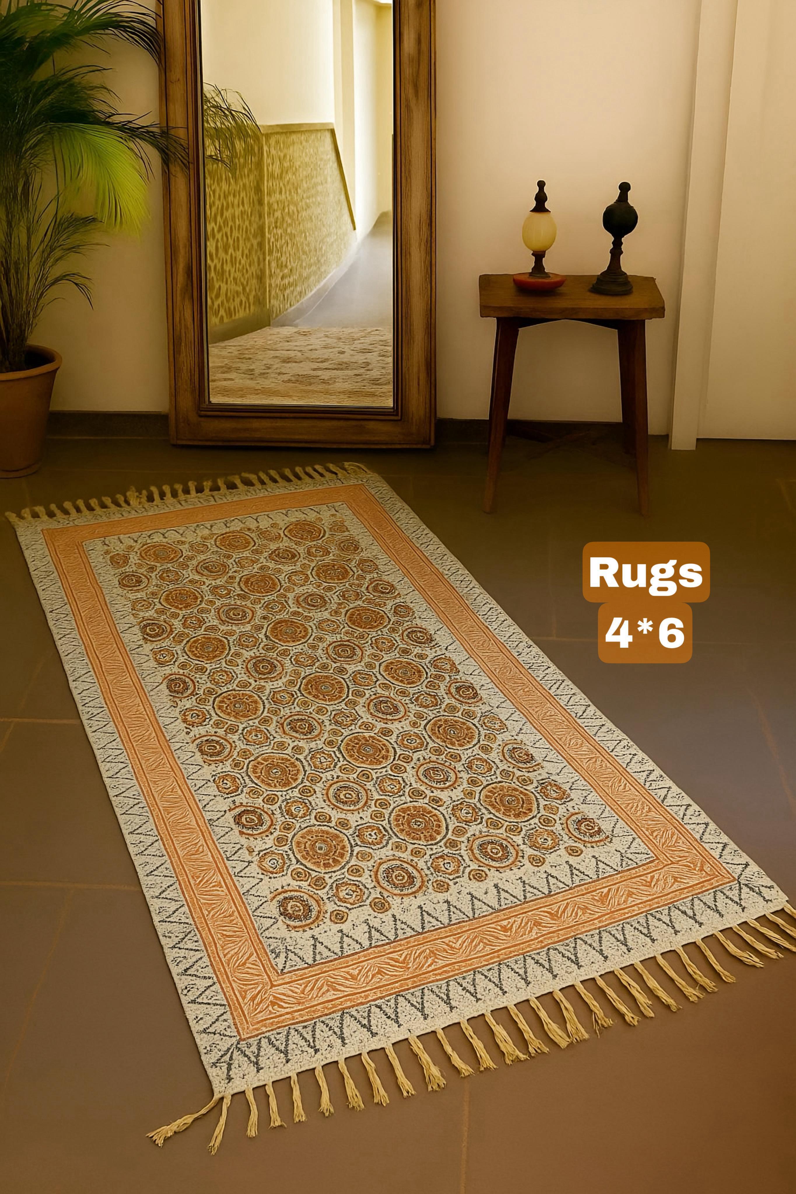 Mitti- Reet HandBlock Printed Jute Rug-4X6 feet.