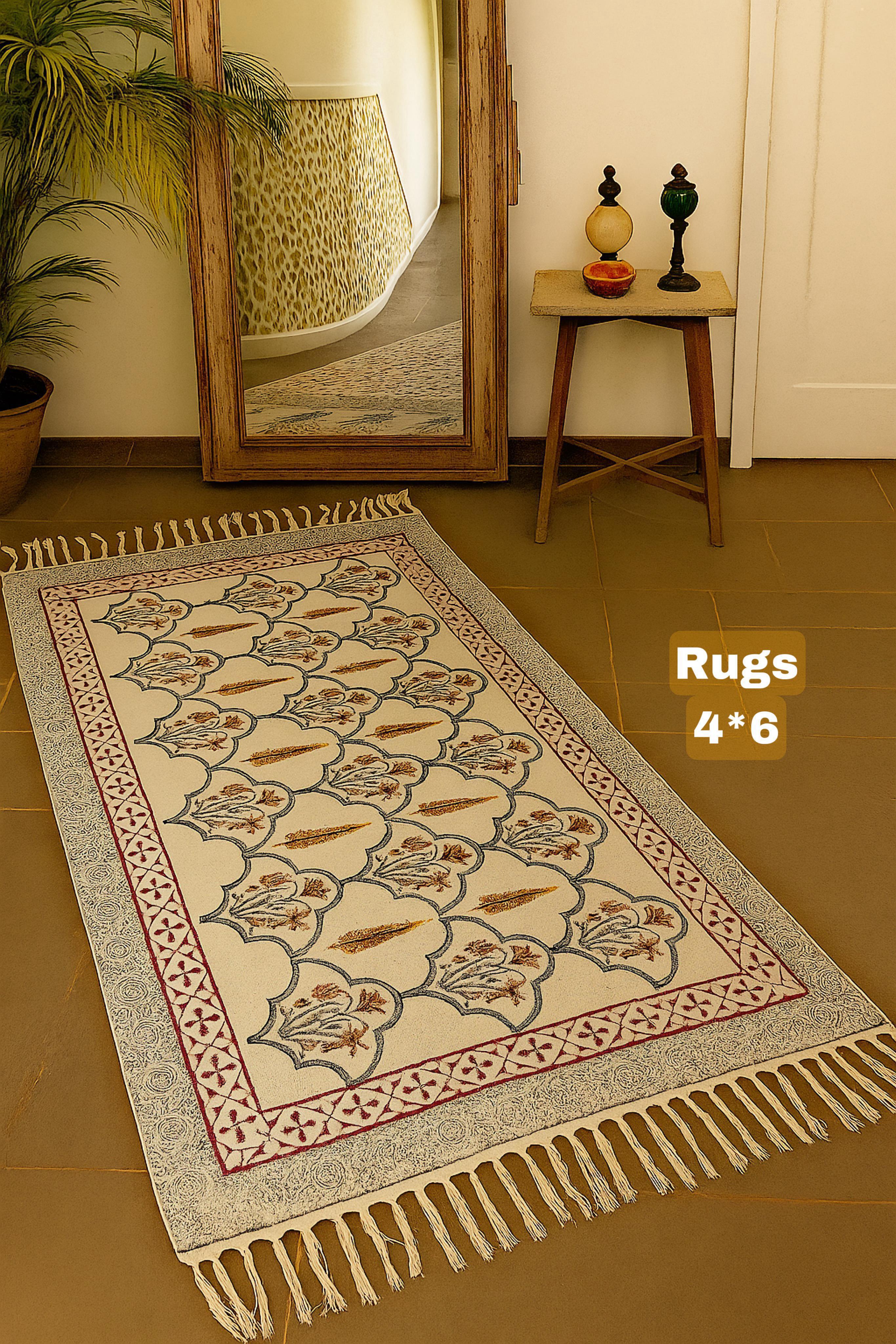 Mitti-Sutra HandBlock Printed Jute Rug-4x6 feet.