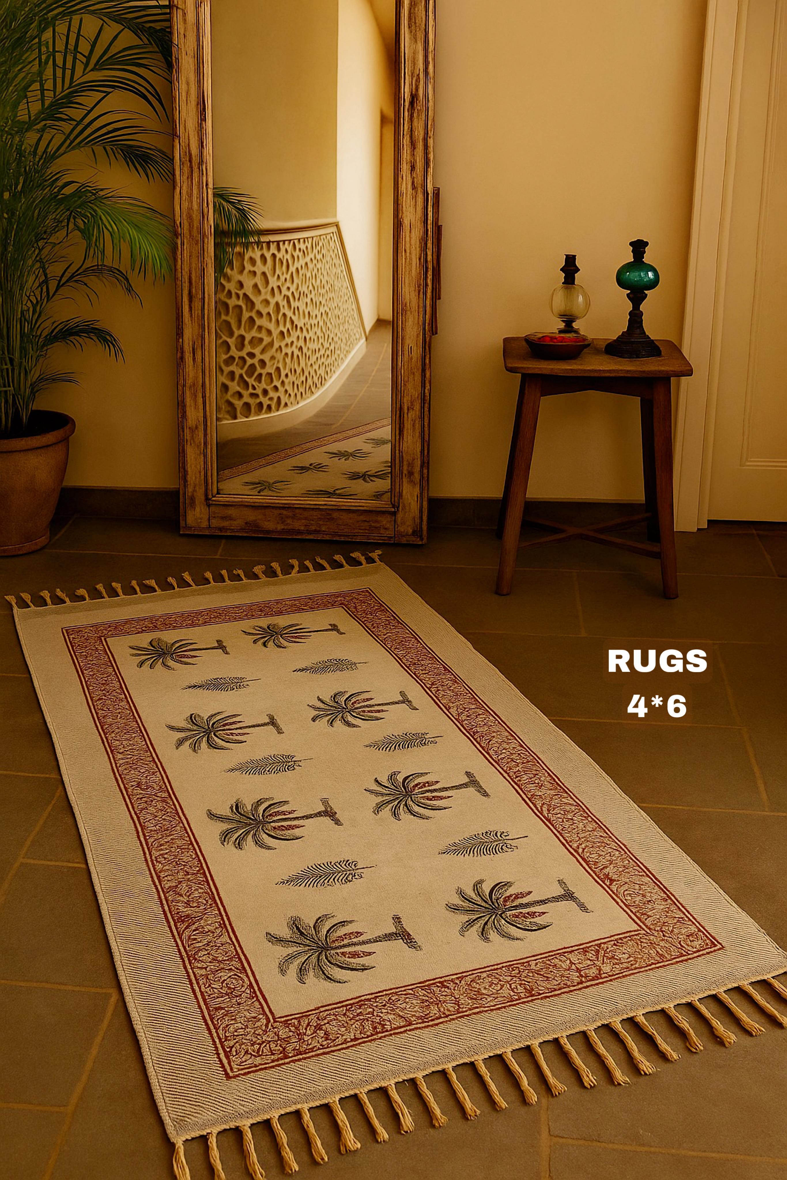 Mitti- Dhara Hand Block Printed Jute Rug-4x6 feet.