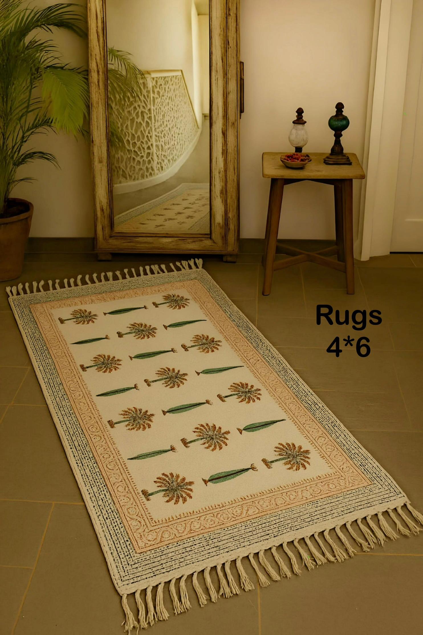 Mitti-Noor HandBlock Printed Jute Rug-4x6 feet.
