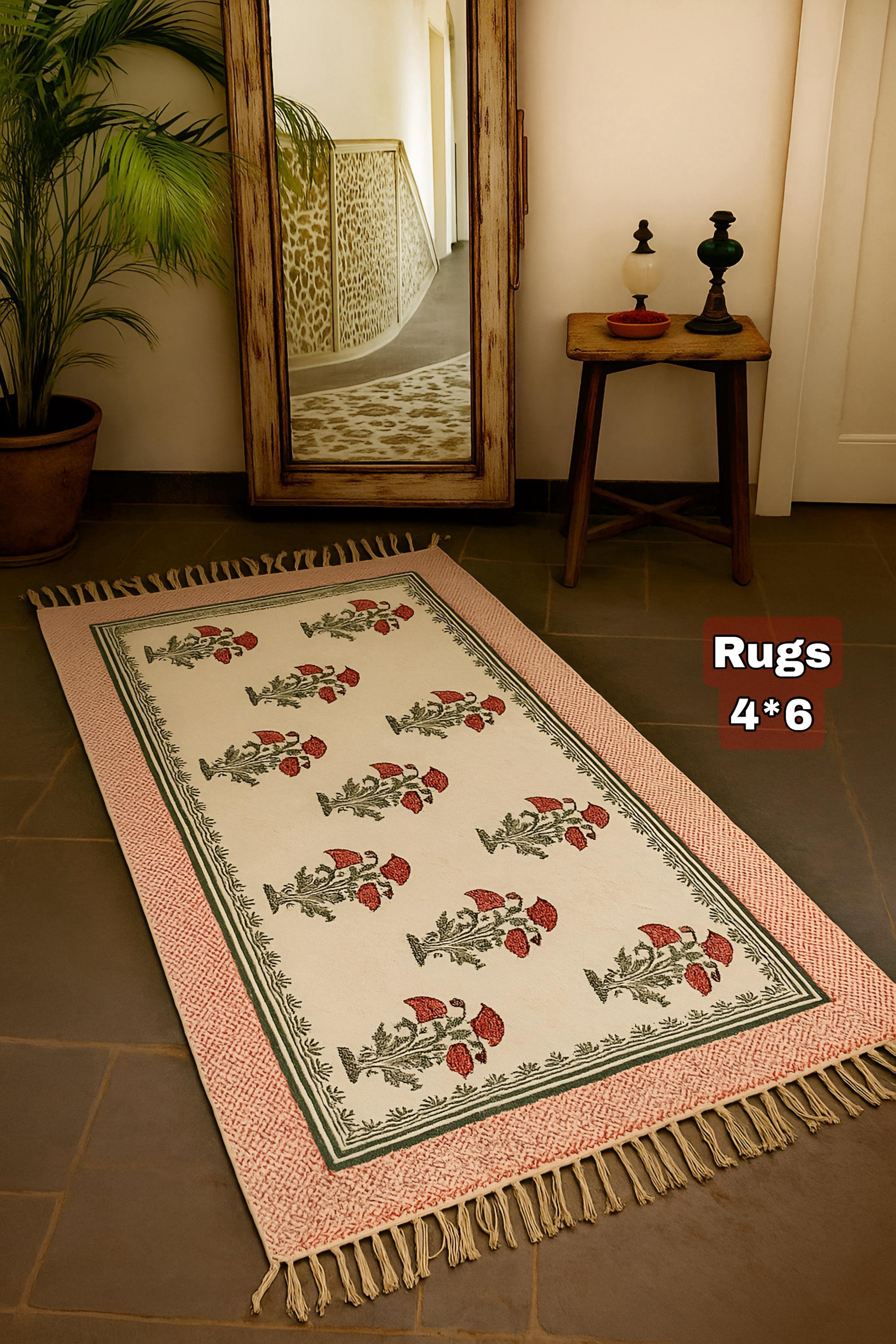 Mitti- Aangan Hand Block Printed Jute Rug-4x6 feet.