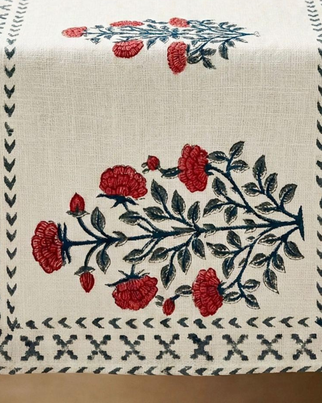 Red Floral | Jute Table Runner 6 seater