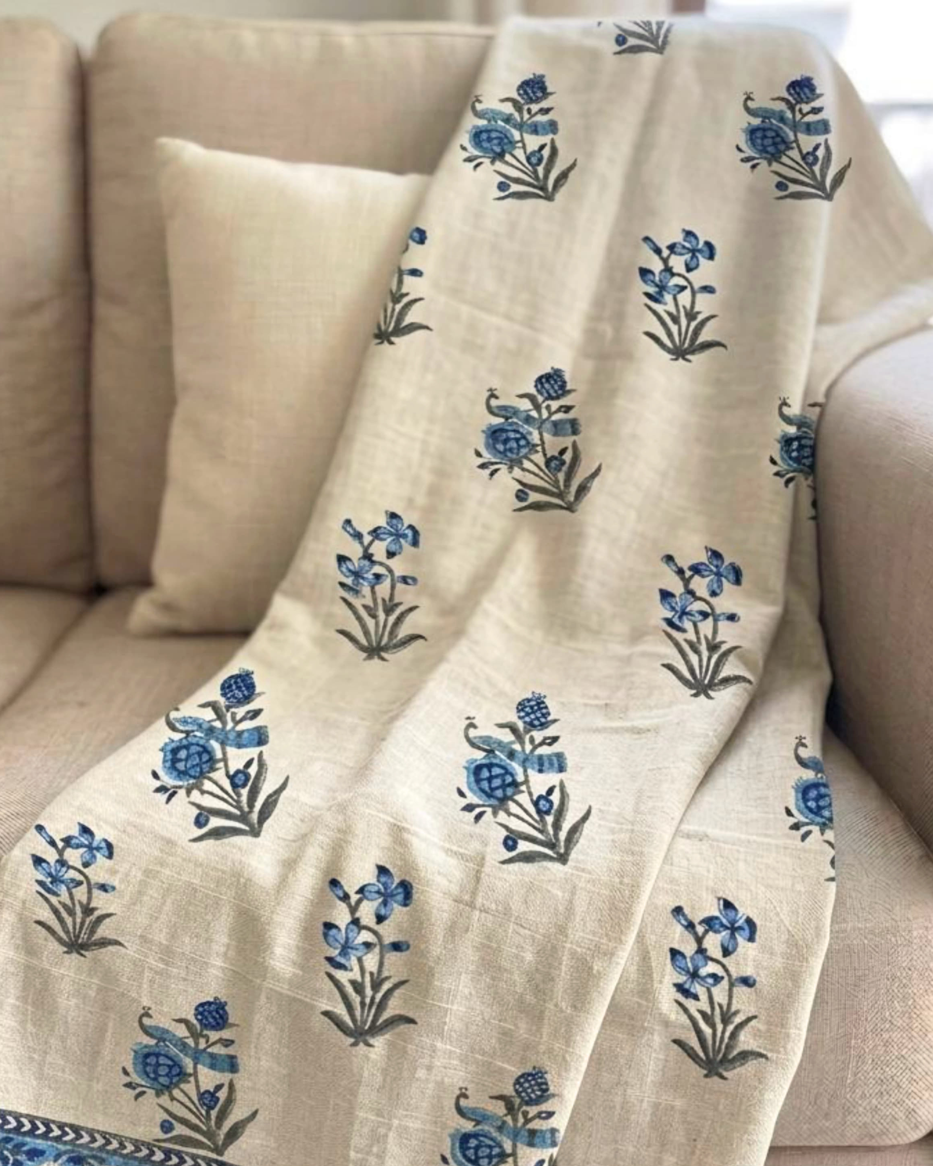Blue Floral | Jute Sofa Throw