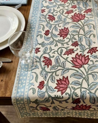Lotus Blue Border | Cotton Table Runner 6 seater