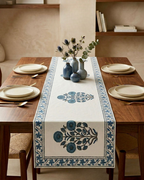Floral Blue Buta | Cotton Table Runner 6 seater
