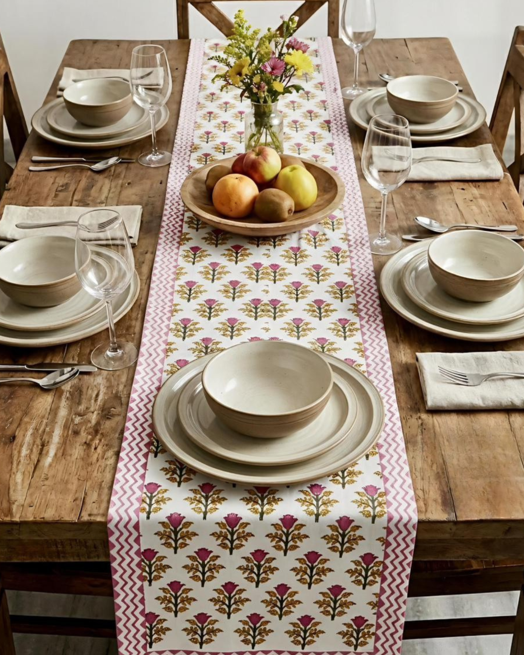 Classic Gulabi Border | Cotton Table Runner 6 seater