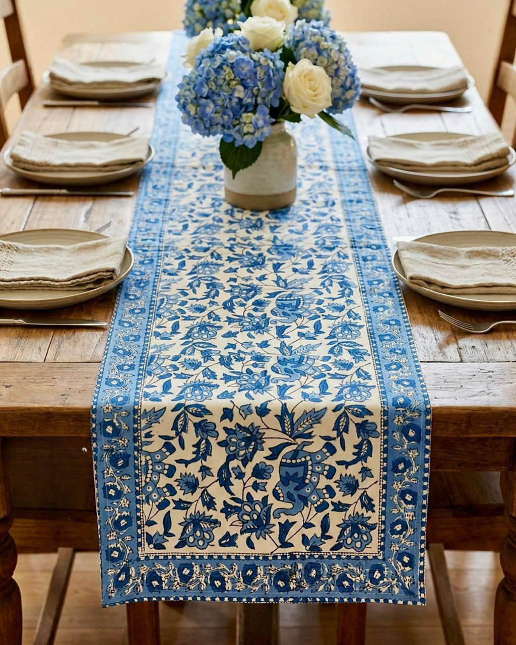 Elephant Motif | Cotton Table Runner 6 seater