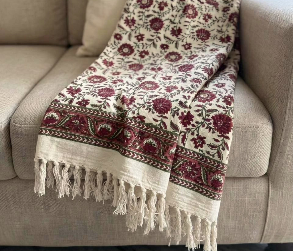 Maroon Bel  | Jute Sofa Throw