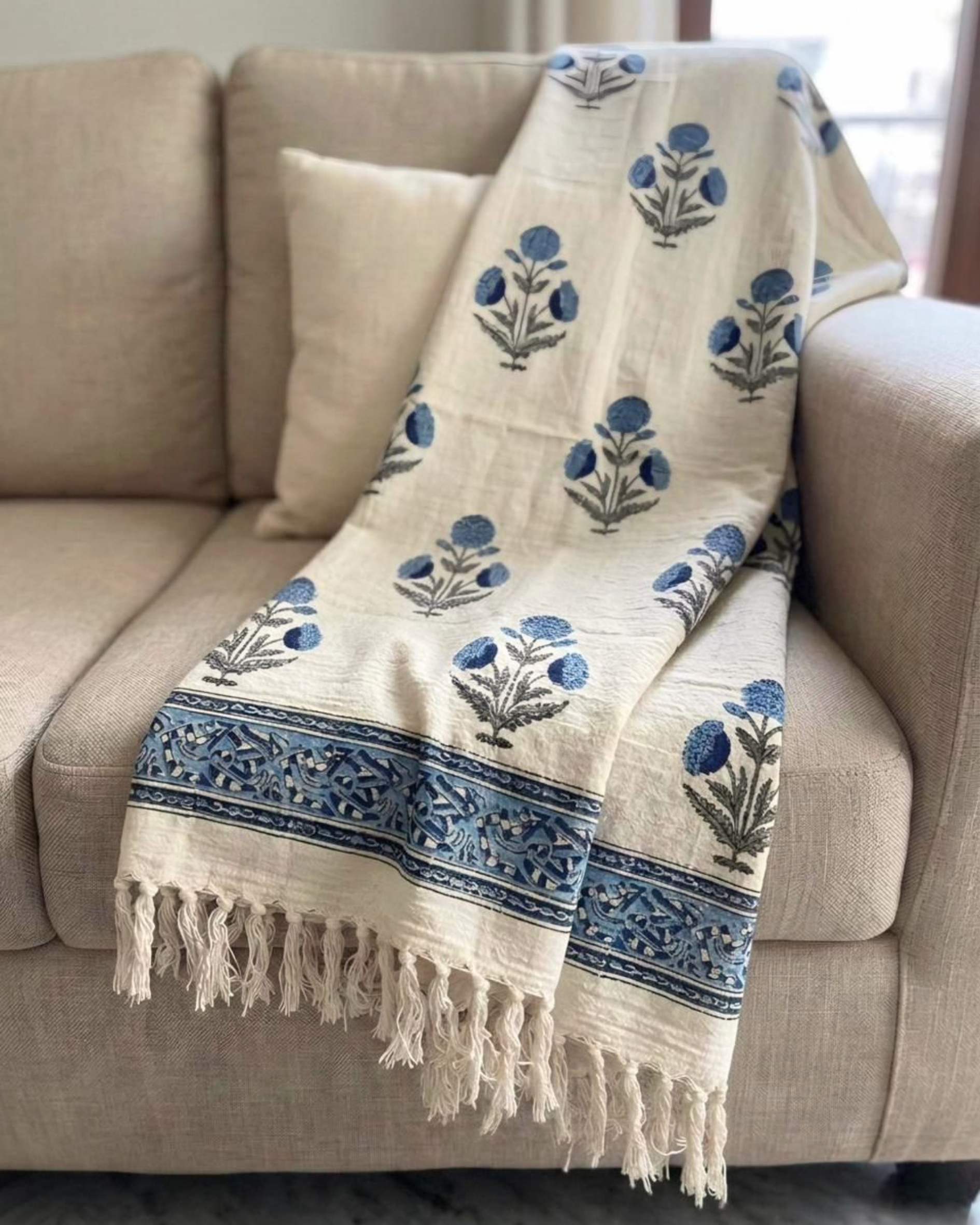Aprajita Floral Motif | Jute Sofa Throw