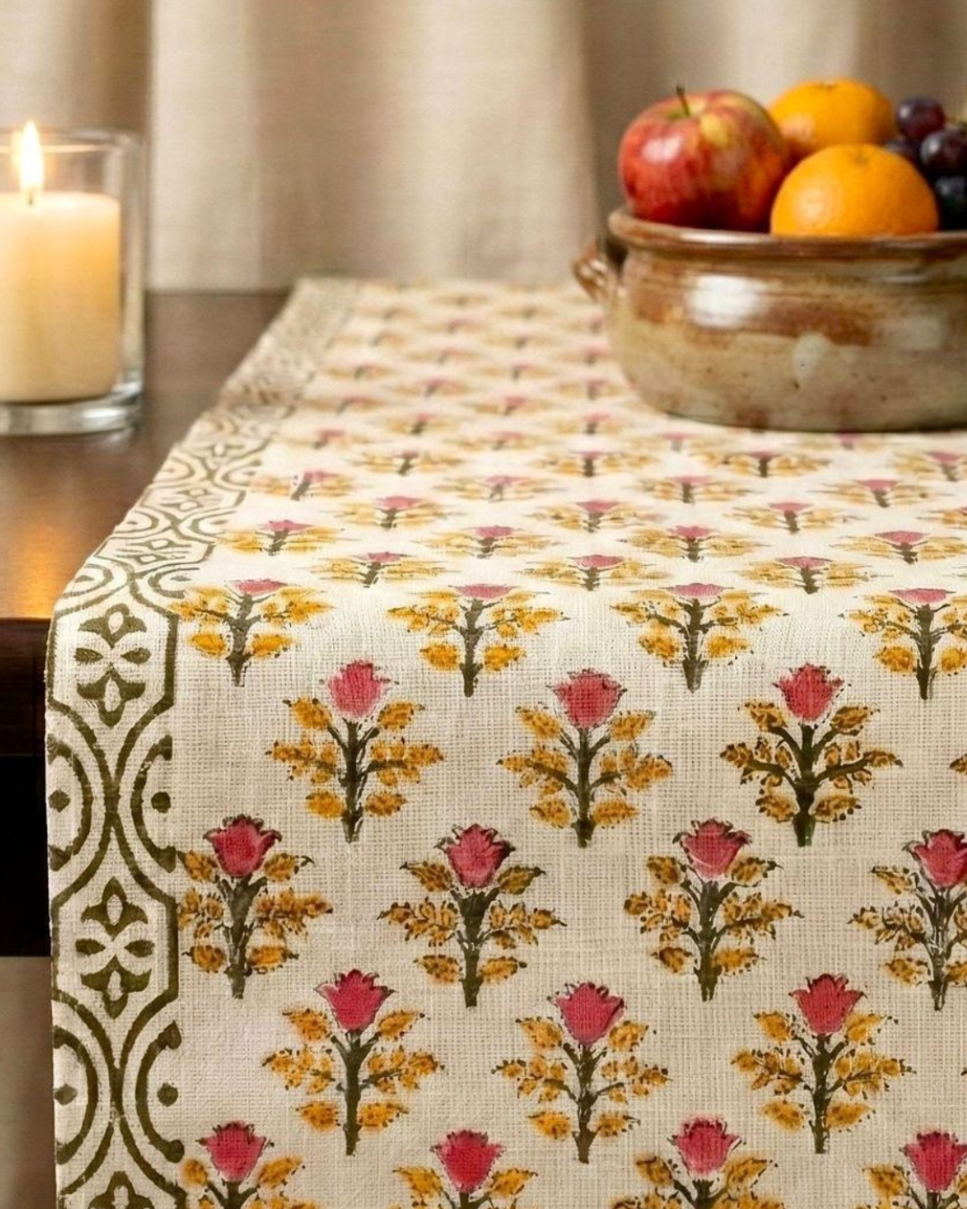 Laal Buta | Jute Table Runner 6 seater