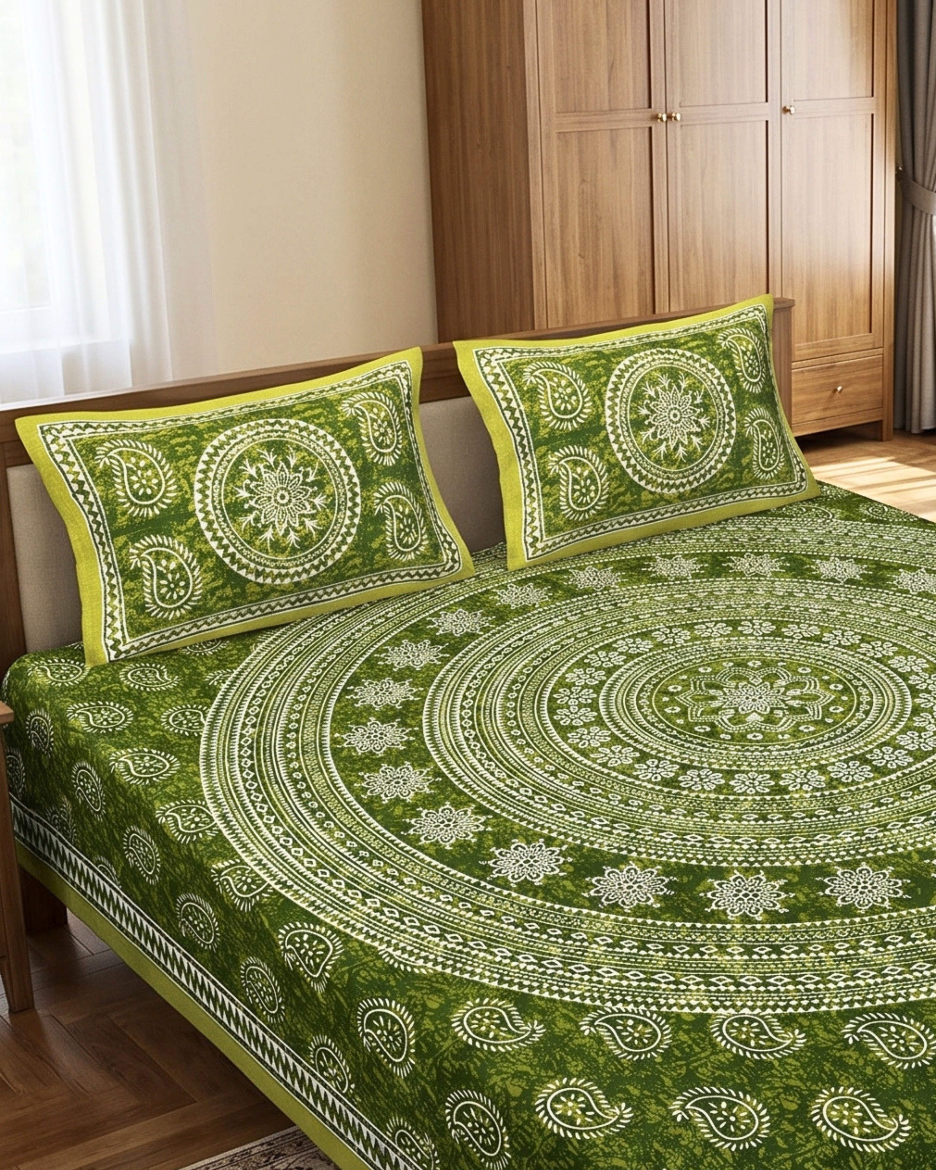 Olive Mandala | Queen Bedsheet