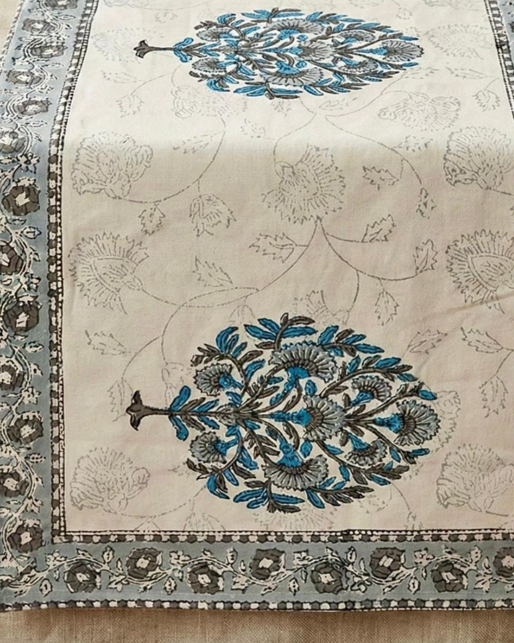 Blue Mughal Motif | Cotton Table Runner 6 seater