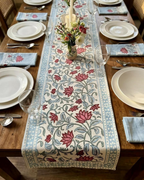 Lotus Blue Border | Cotton Table Runner 6 seater
