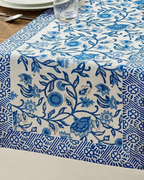 Aqua Floral Bel | Cotton Table Runner 6 seater