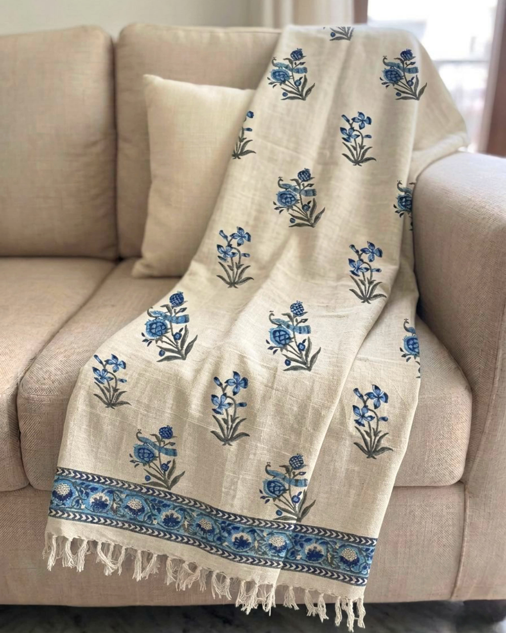 Blue Floral | Jute Sofa Throw
