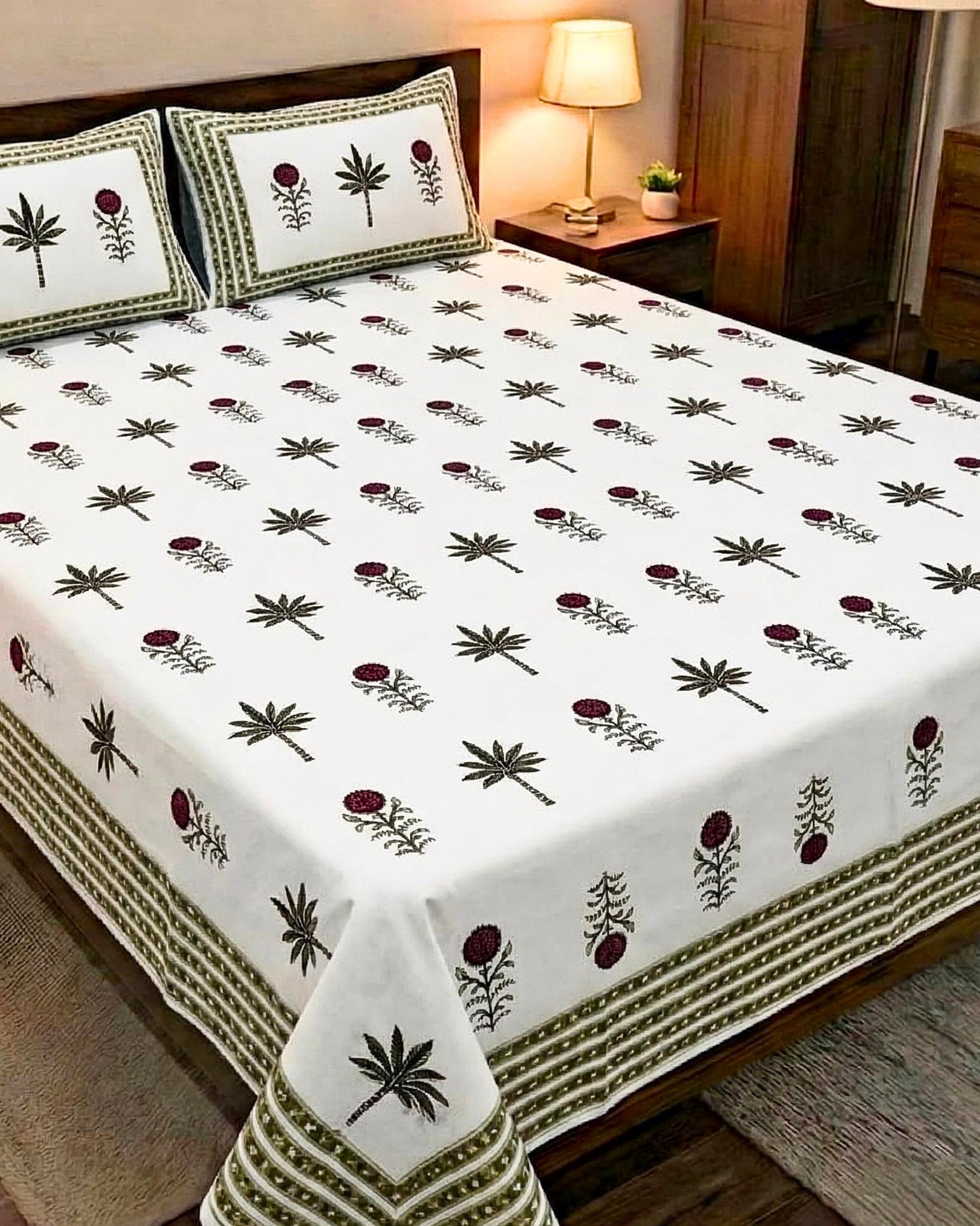 Gulabi Patti Block Barmeri | King Bedsheet