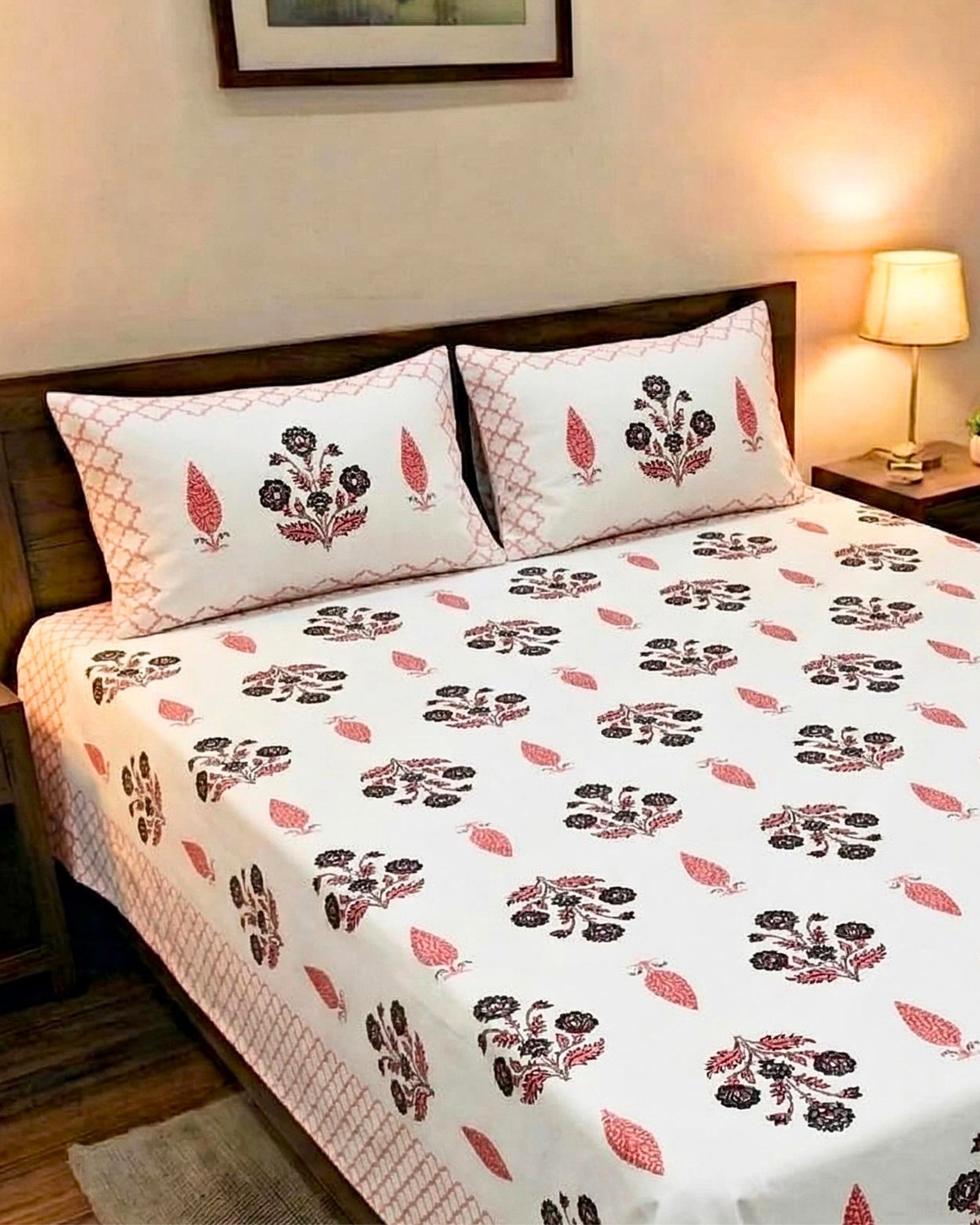 Gulabi Patti Block Barmeri | King Bedsheet