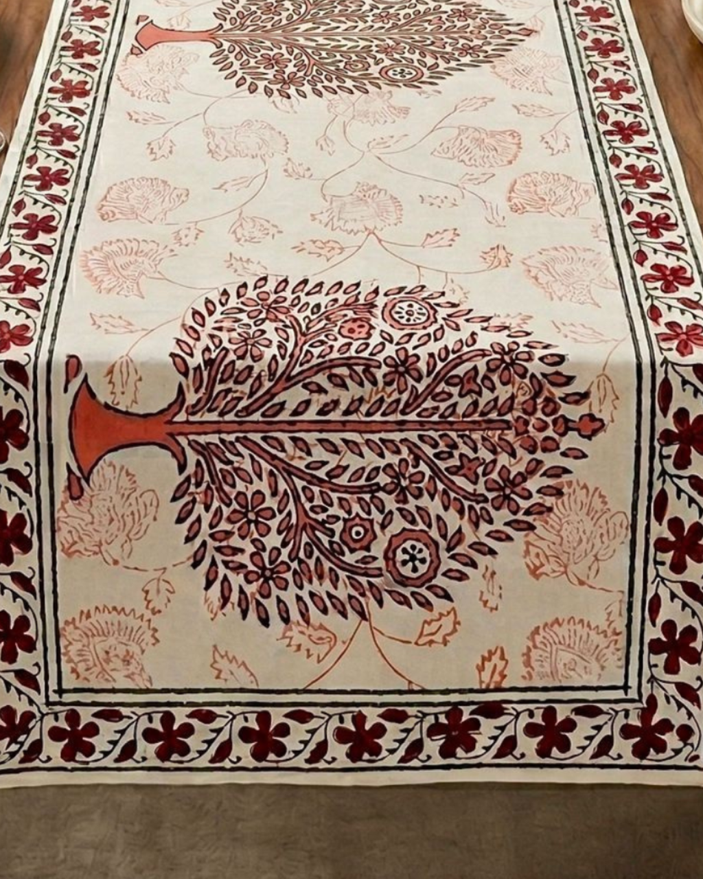 Rustic Mughal Motif | Cotton Table Runner 6 seater