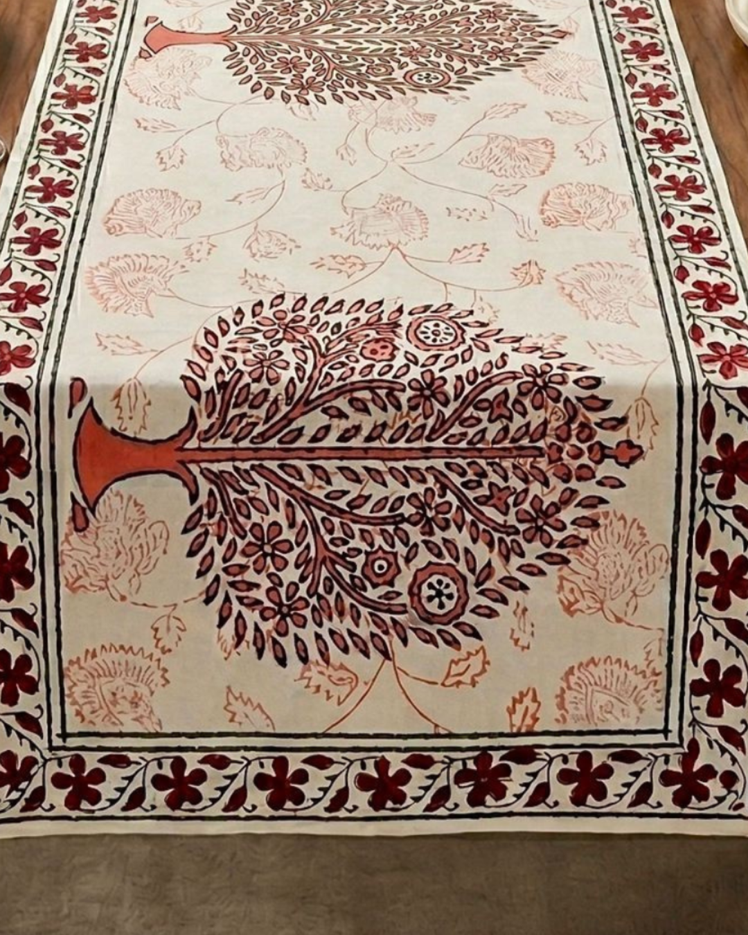 Rustic Mughal Motif | Cotton Table Runner 6 seater