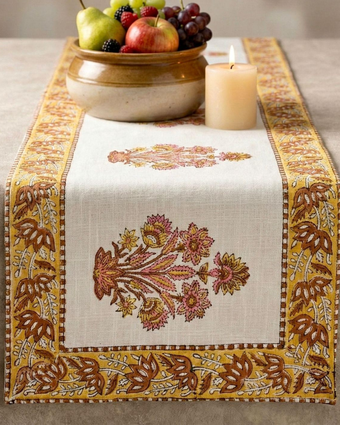 Mustard Bel Border | Jute Table Runner 6 seater