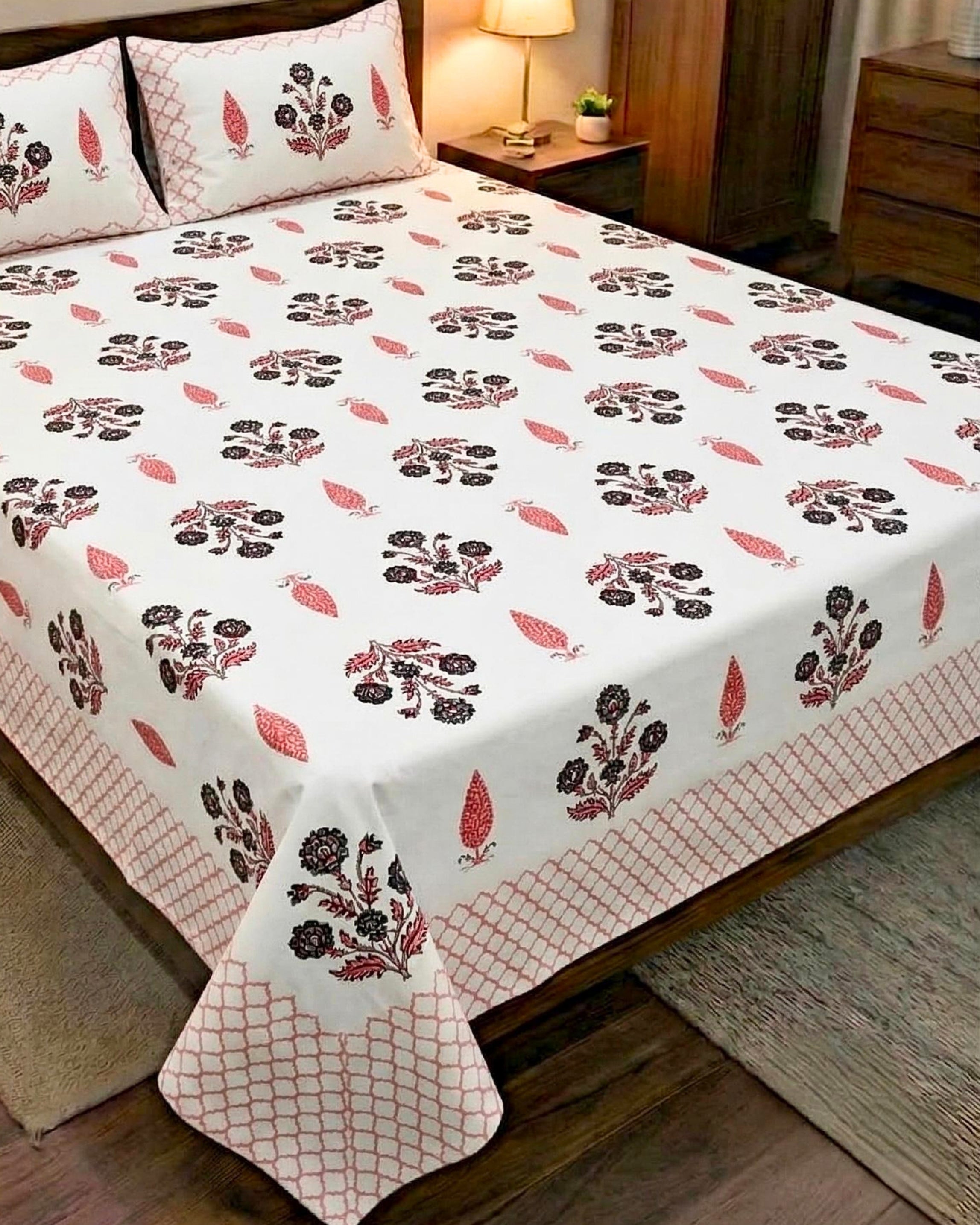Gulabi Patti Block Barmeri | King Bedsheet