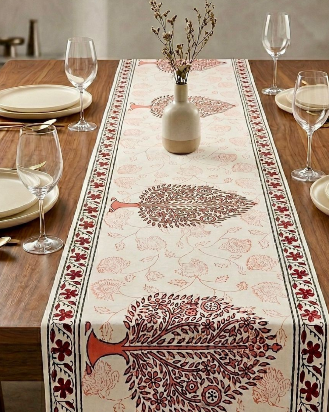 Rustic Mughal Motif | Cotton Table Runner 6 seater