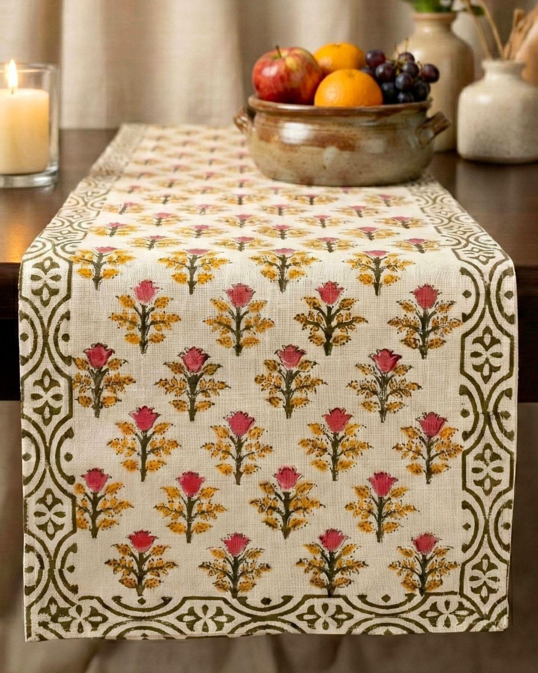 Laal Buta | Jute Table Runner 6 seater