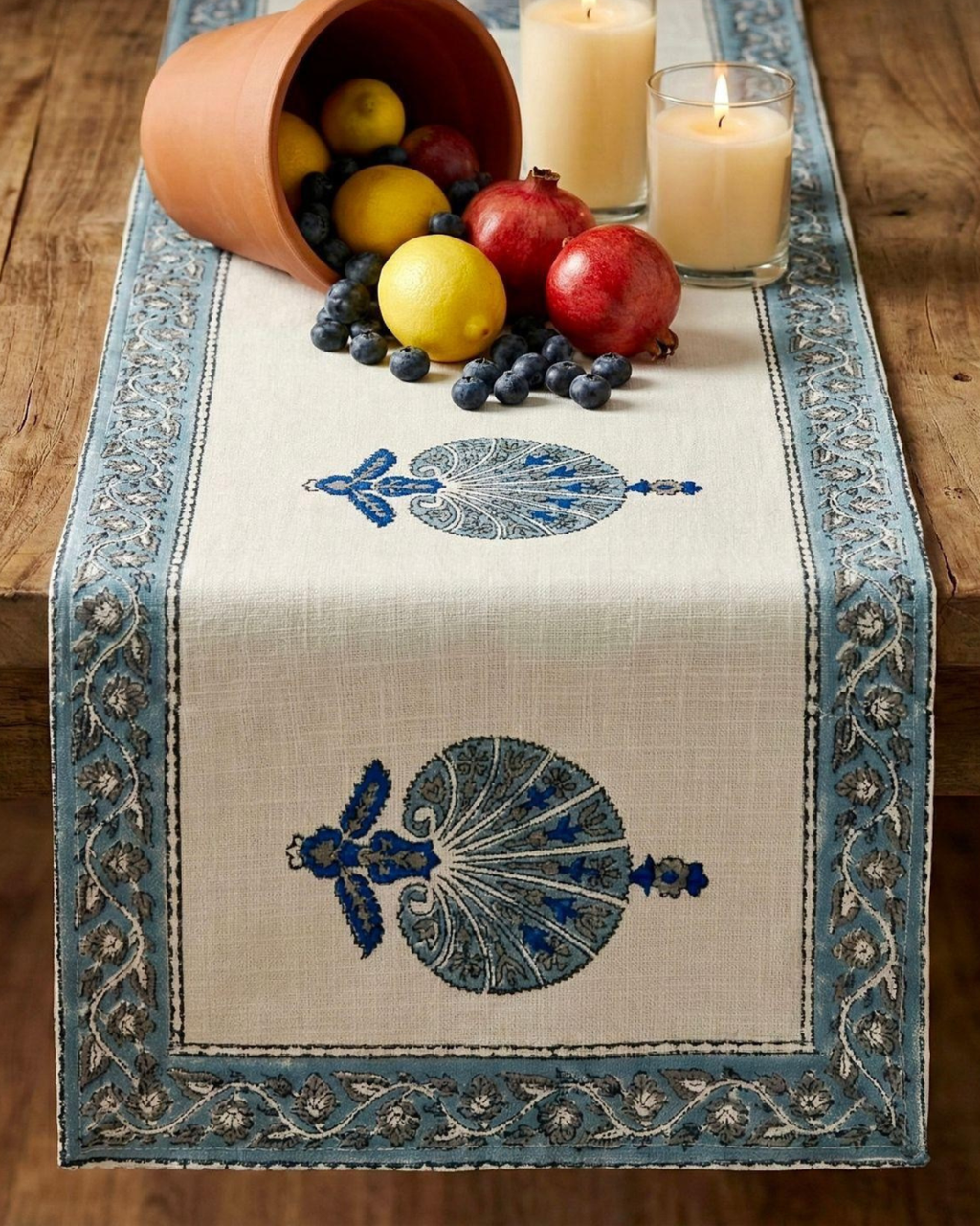 Blue Bel Border | Jute Table Runner 6 seater