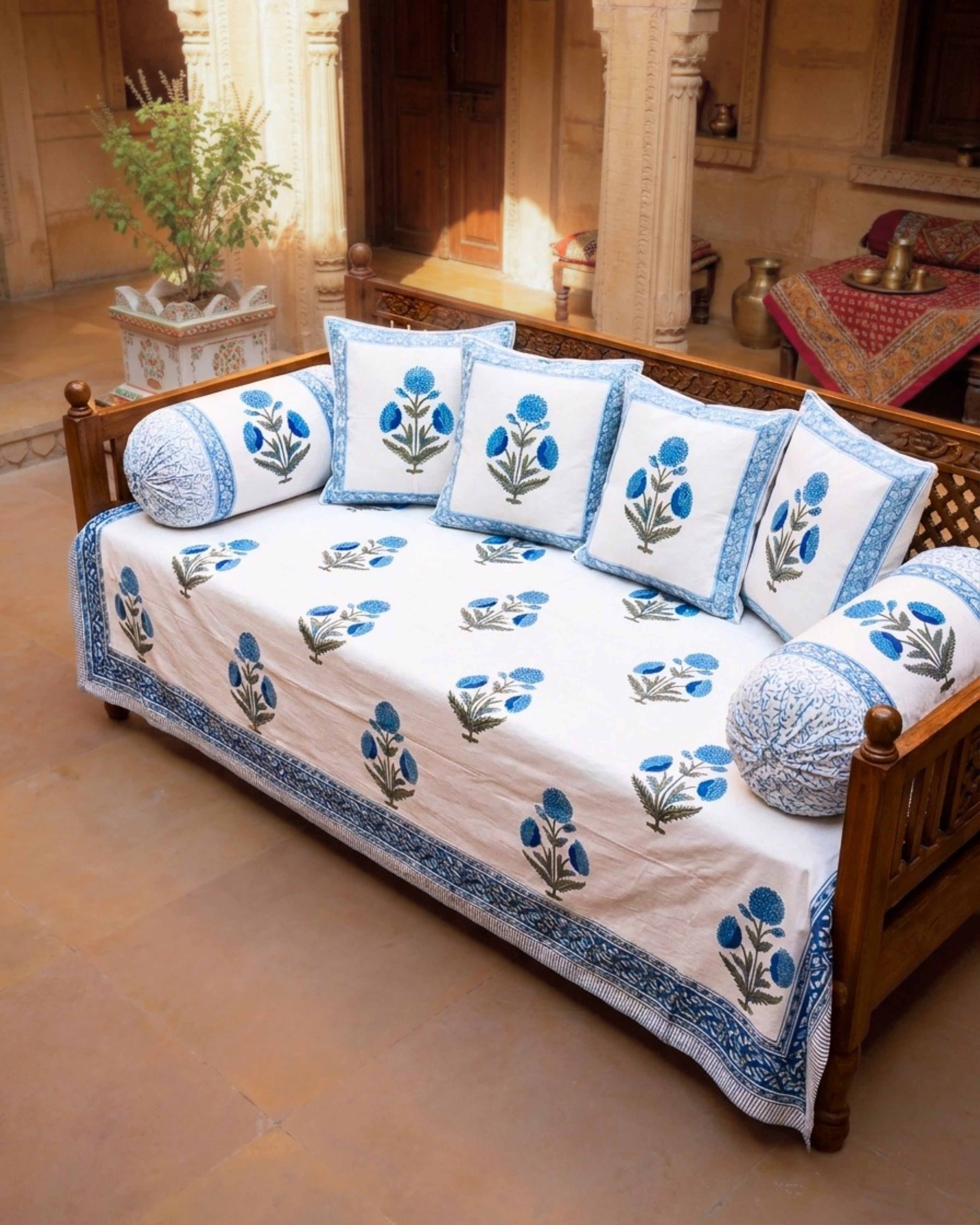 Aqua Floral Bliss | Set of 8 | Pure Cotton