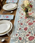 Lotus Blue Border | Cotton Table Runner 6 seater