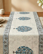 Blue Mughal Motif | Cotton Table Runner 6 seater