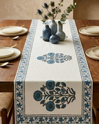Floral Blue Buta | Cotton Table Runner 6 seater