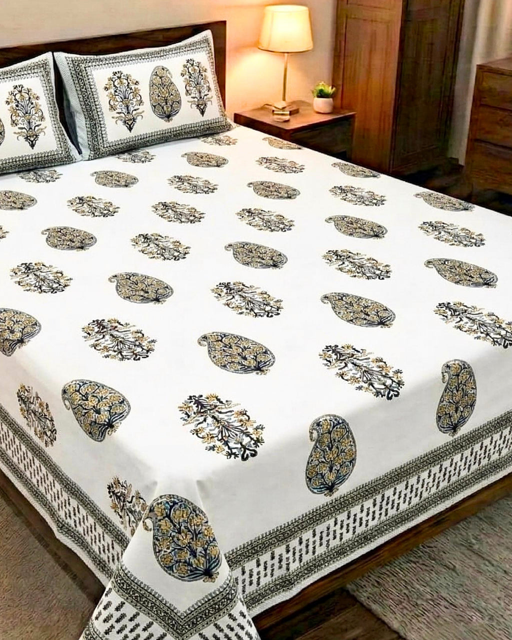 Olive Kairi Block Barmeri | King Bedsheet