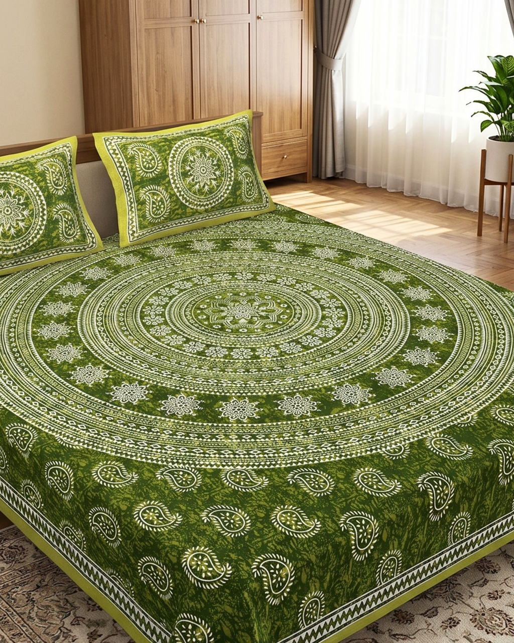 Olive Mandala | Queen Bedsheet