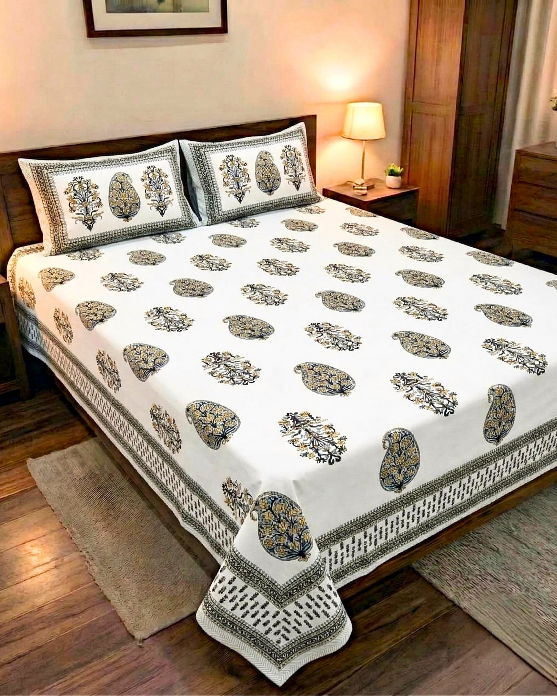 Olive Kairi Block Barmeri | King Bedsheet