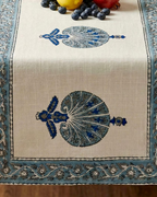 Blue Bel Border | Jute Table Runner 6 seater