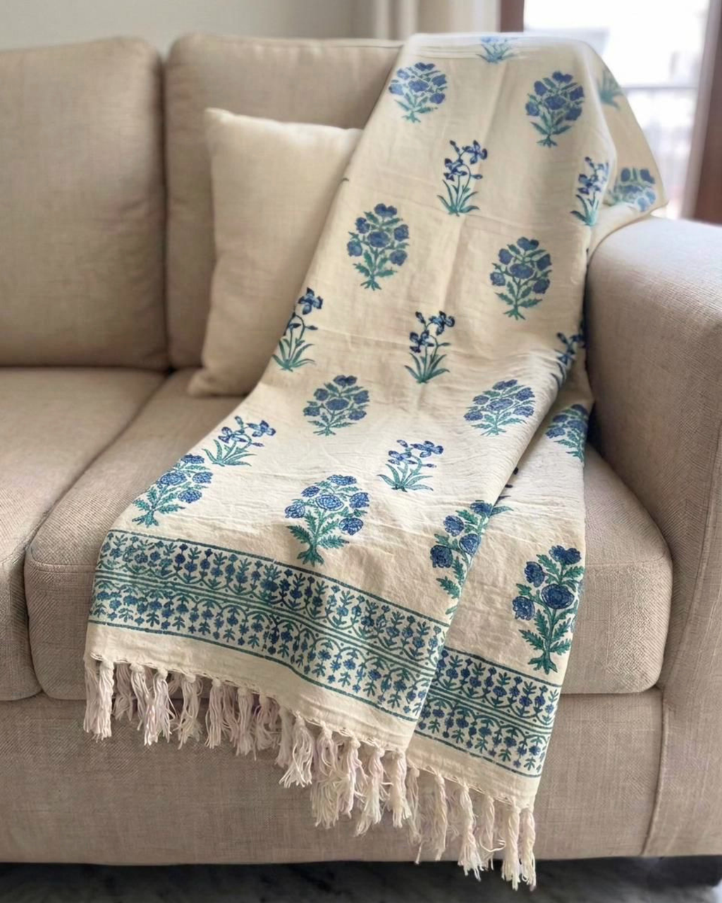 Cerulean Block | Jute Sofa Throw