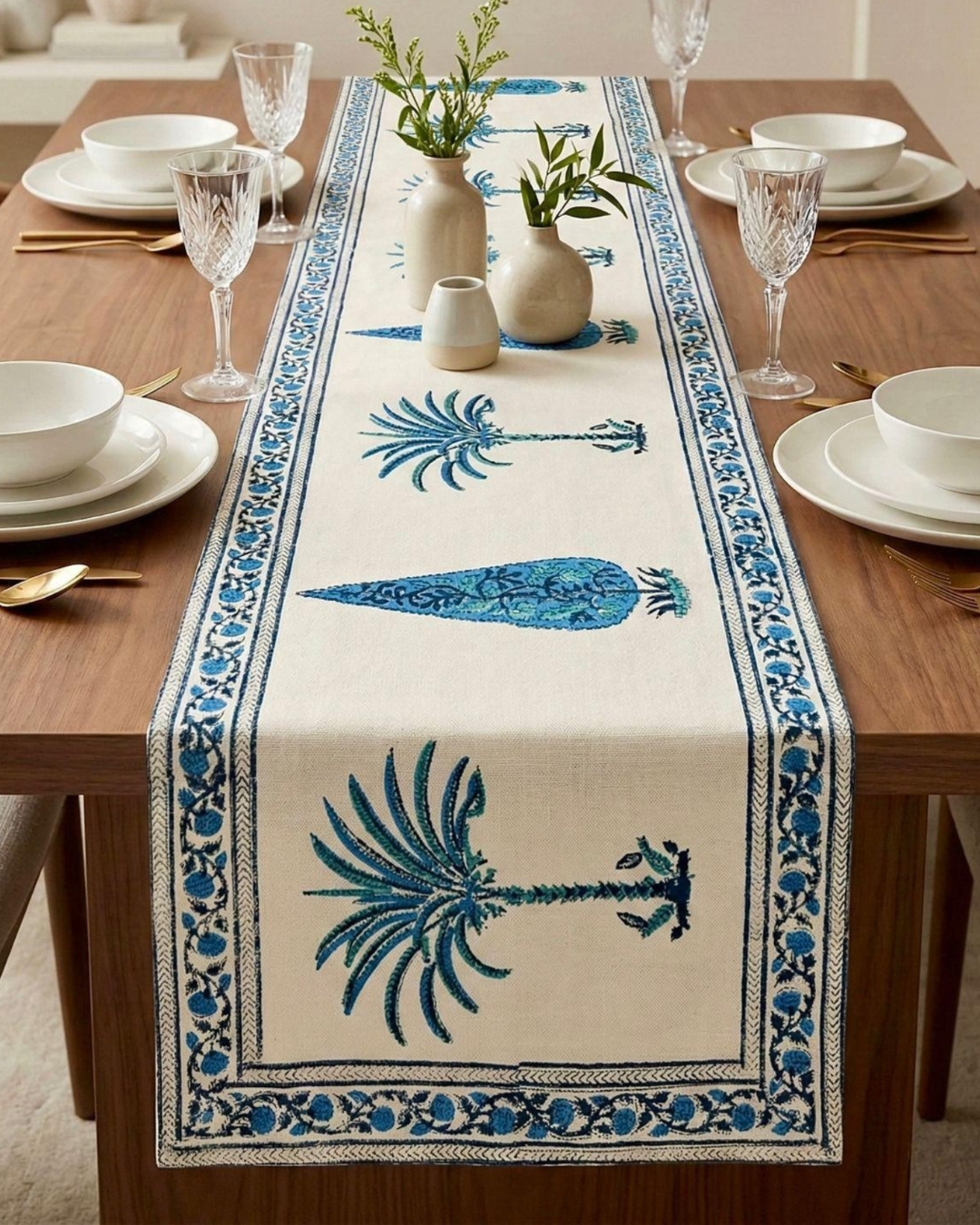 Desert Bloom Tile | Jute Table Runner 6 seater