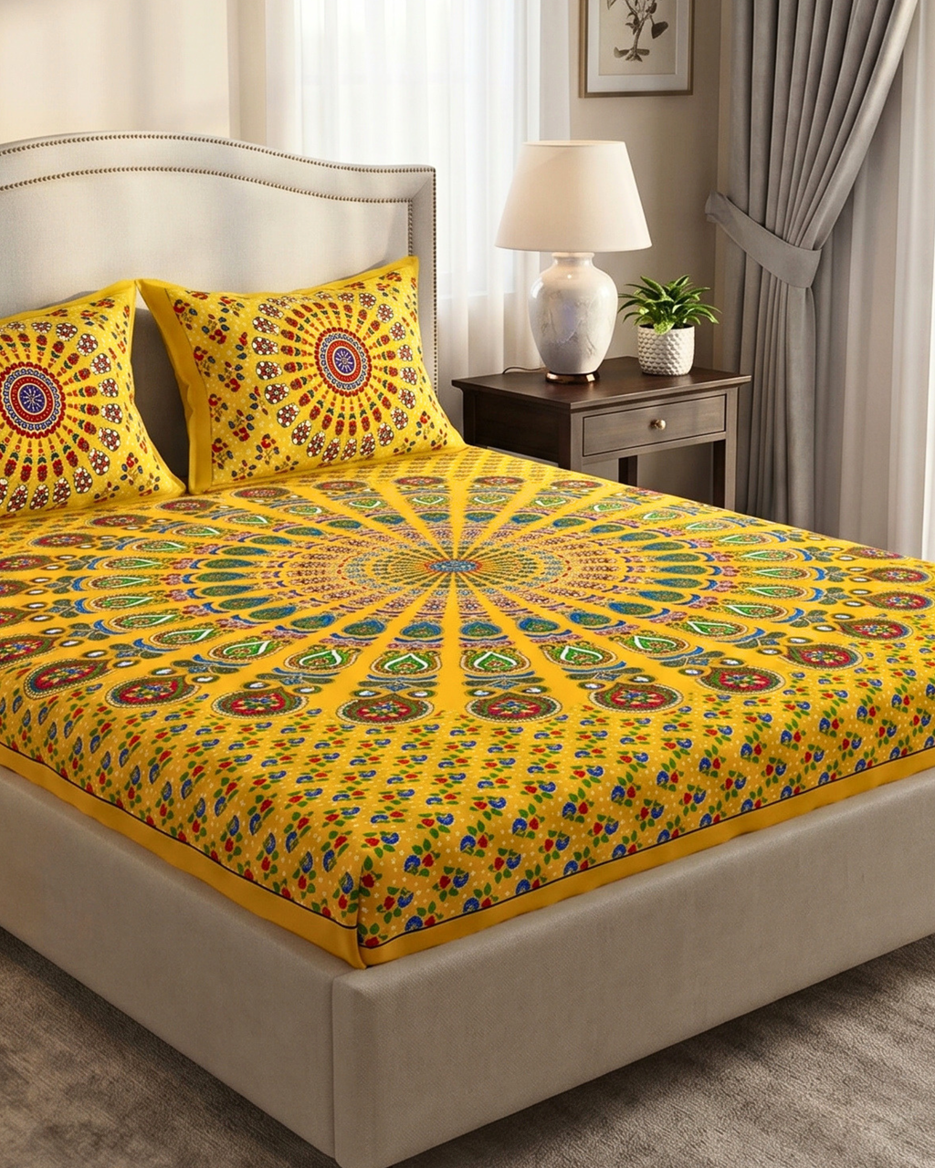 Turmeric Frame Mandala | Queen Bedsheet