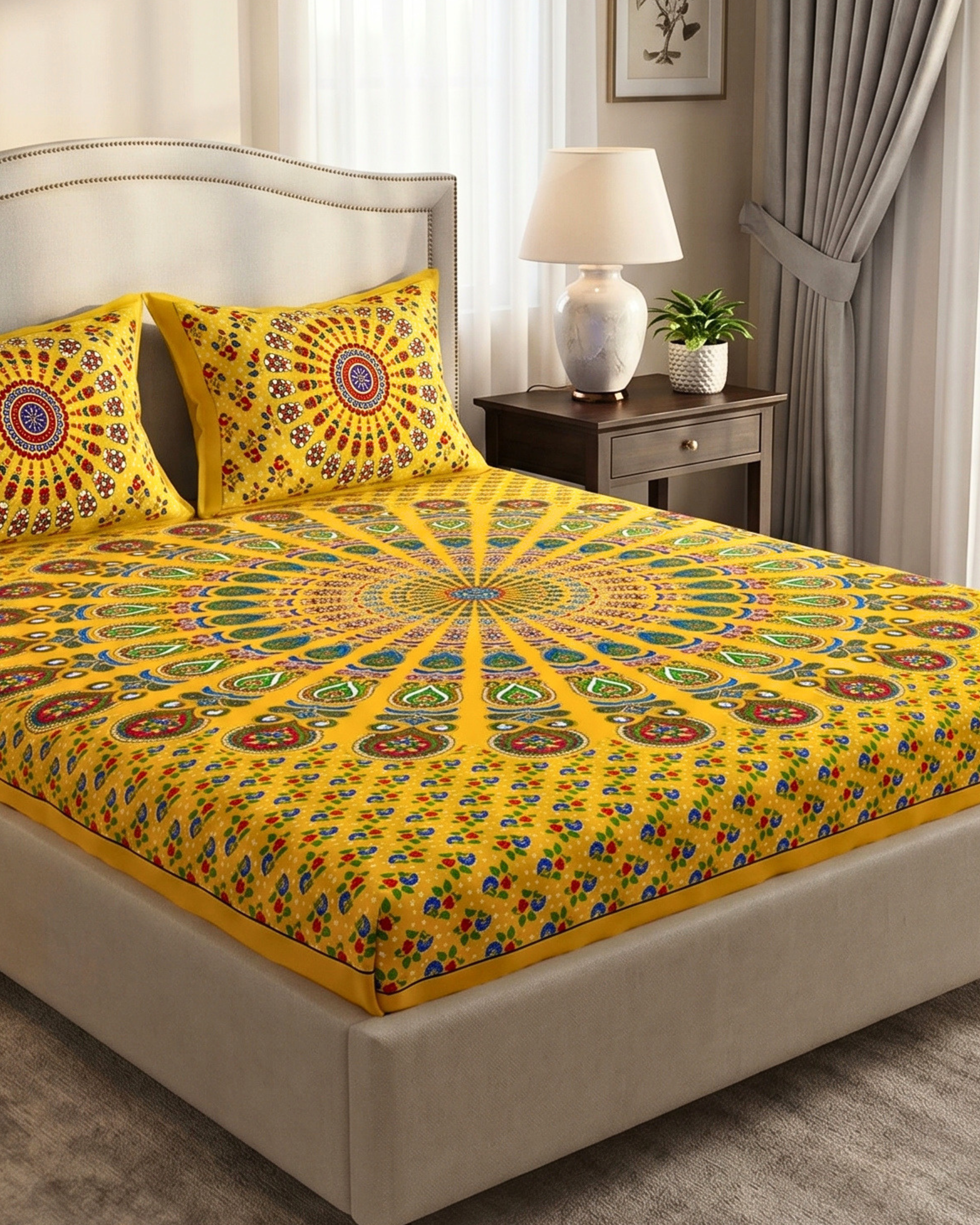 Turmeric Frame Mandala | Queen Bedsheet
