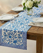 Aqua Floral Bel | Cotton Table Runner 6 seater